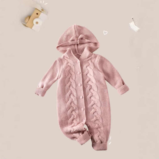 Sweet Baby Girl Pink Rabbit Ear Hooded Jumpsuit