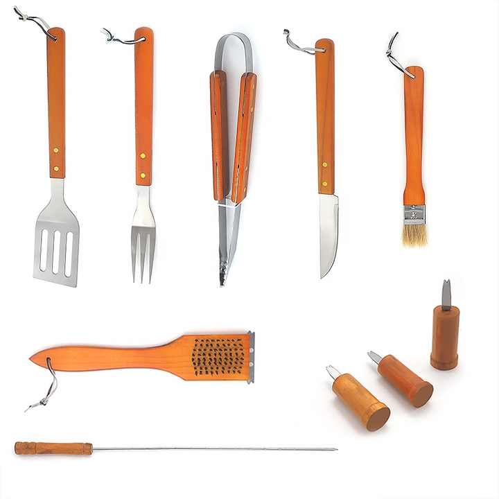 Professional Stainless Steel Grill Set, 17 Piece Professional Stainless Steel BBQ Grill Set for Outdoor Barbecue and Grilling, Stainless Steel Grill Set, Outdoor BBQ Supplies, 17 Piece Set, Stainless Steel Grill Set، طقم شواء من الفولاذ المقاوم للصدأ