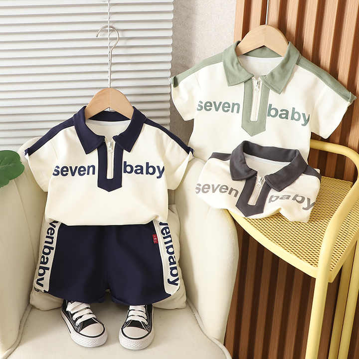 Short Sleeve Suit Boy T-shirt Baby-بدلة أطفال مختلطة