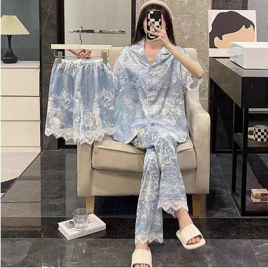 سروال نسائي صيفي بأكمام قصيرة بدلة Women's Summer Short-Sleeved Pants Three-Piece