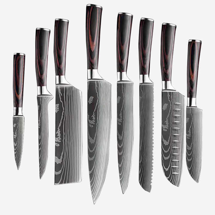 8 Inch 3Cr13 Stainless Steel Kitchen Knife Set, Laser Cut Santoku Slicing Knifeطقم سكاكين مطبخ 8 بوصة 3Cr13 من الفولاذ المقاوم للصدأ ، أداة سانتوكو لتقطيع شرائح بالليزر