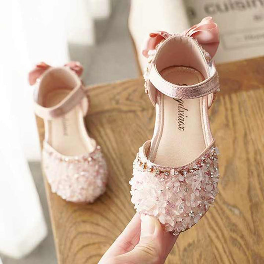 أحذية للفتيات نصف صنادل بنعل ناعم من حجر . Girls' Shoes Half Sandals with Rhinestone