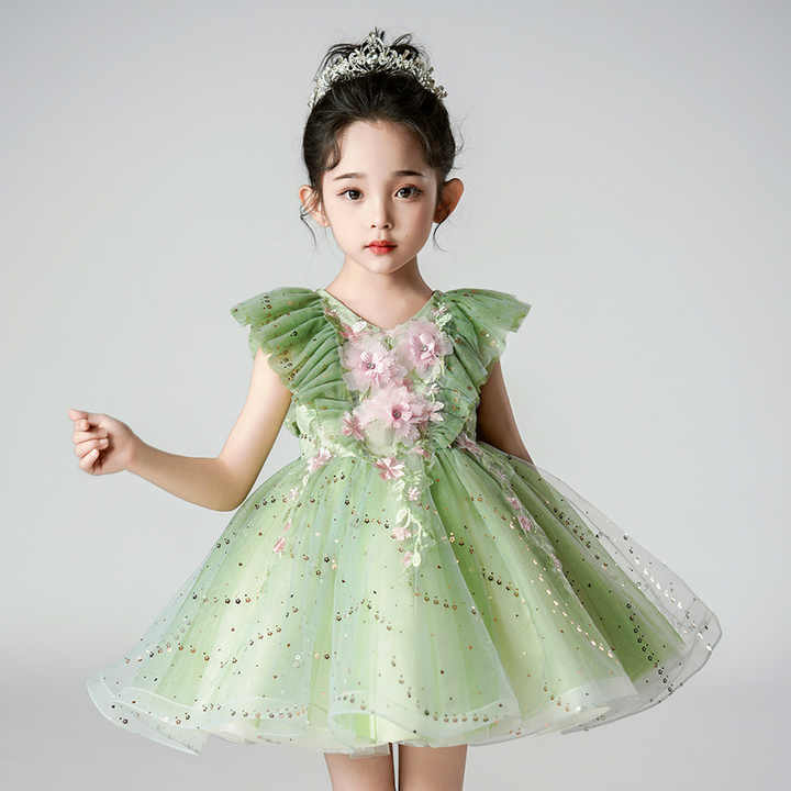 Baby Princess Clothes Christmas Party Outfit - فساتين خضراء صغيرة للبنات