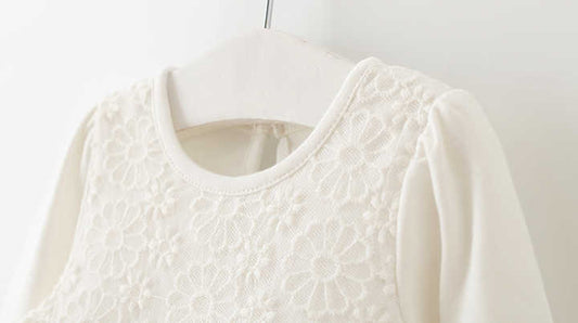 Year Baby Girl Birthday Dresses- Plain White Spring Kids Clothes with Sleeves