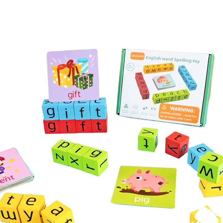 مكعبات بناء حروف خشبية ألعاب تهجيلية أحرف . Wooden Letter Building Blocks Spelling