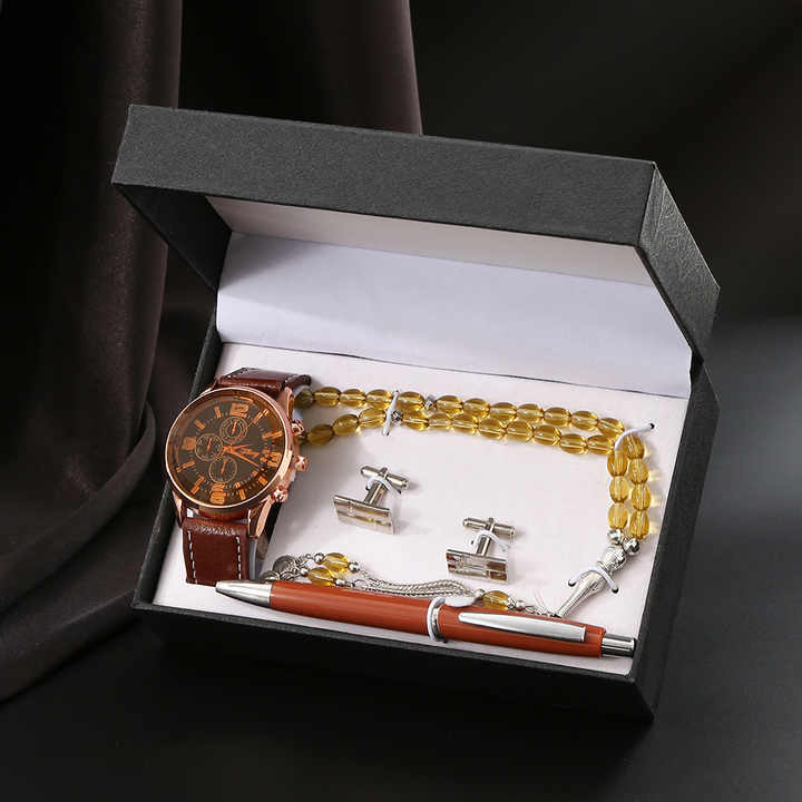 IStapromo الفاخرة المكونة من 4 قطع من . IStapromo Luxury 4 Piece Men's Watch Set with Wallet