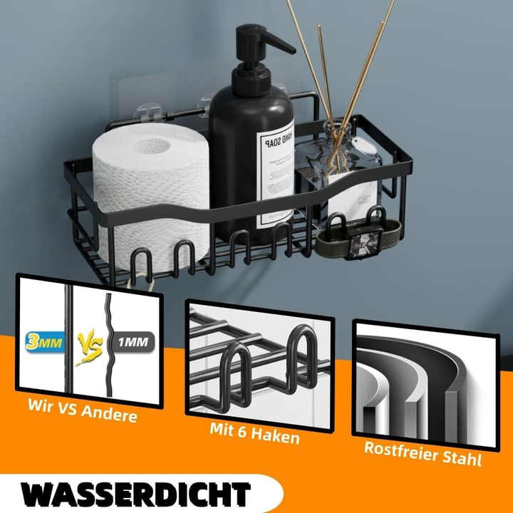 طقم 5 قطع رف حمام مثبت على الحائط أسود حديد للحمام أرفف دش للمطبخ رف تخزين معدني ذاتي اللصق 5 Piece Set Wall Mounted Bathroom Shelf Black Iron Bathroom Shower Shelves Kitchen Self Adhesive Metal Storage Rack