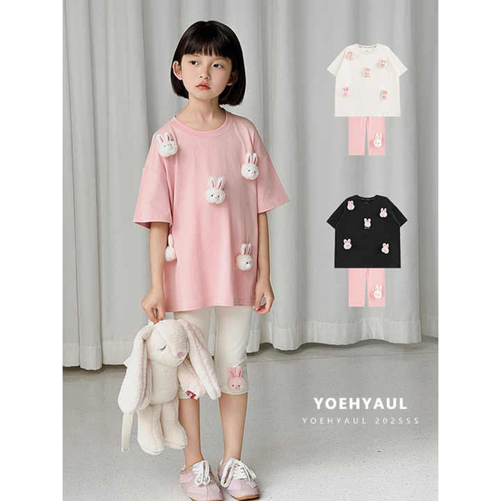 YOEHYAUL CD1469 دمية أرنب لطيف مراهقات الفتيات تي شيرت وقصير ليجينج مجموعة تيشيرت للأطفالYOEHYAUL CD1469 Cute Rabbit Doll Teen Girls T-Shirt and Short Leggings Set for Kids