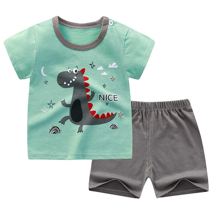 تي شيرت قطني بنمط كرتوني بدلة من قطعتين . Cartoon Pattern Cotton T-shirt 2-piece Suit for Boys and