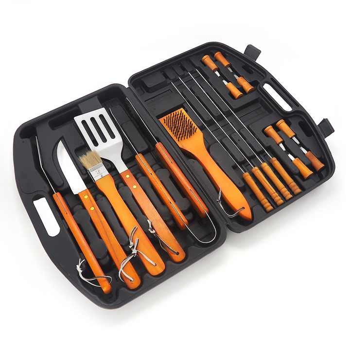 Professional Stainless Steel Grill Set, 17 Piece Professional Stainless Steel BBQ Grill Set for Outdoor Barbecue and Grilling, Stainless Steel Grill Set, Outdoor BBQ Supplies, 17 Piece Set, Stainless Steel Grill Set، طقم شواء من الفولاذ المقاوم للصدأ