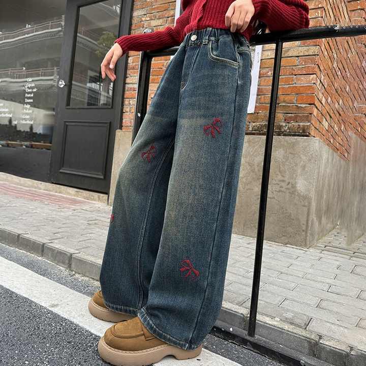 hildren's Casual Straight-Leg Pants Clothing - بنطلونات جينز واسعة جديدة للبنات لفصل الربيع والخريف