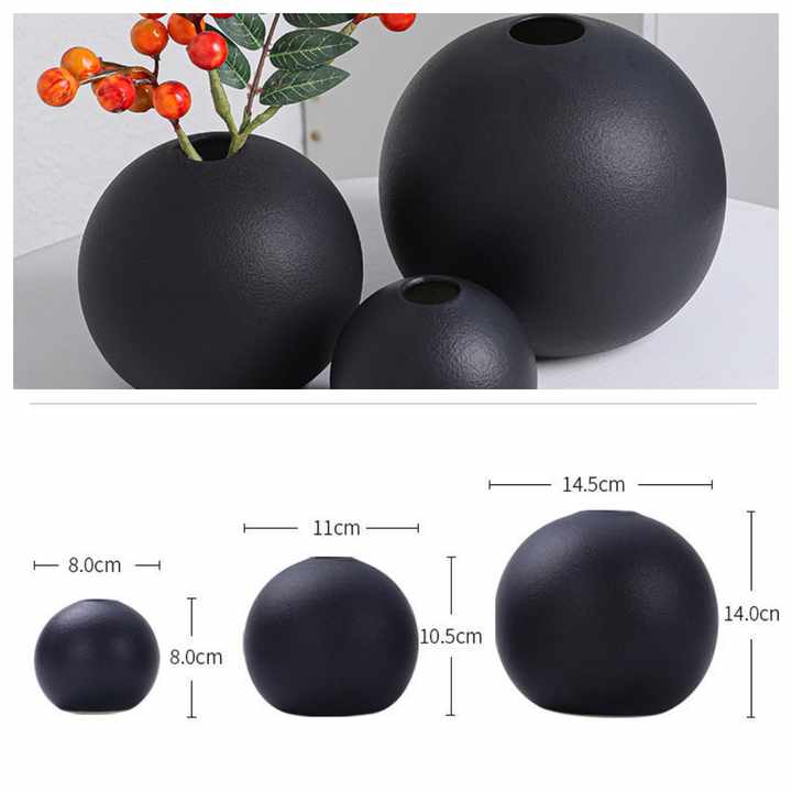Golden Plated Ceramic Ball Flower Vase Figurines for Modern Interior Decorative Pot for Home Living Room