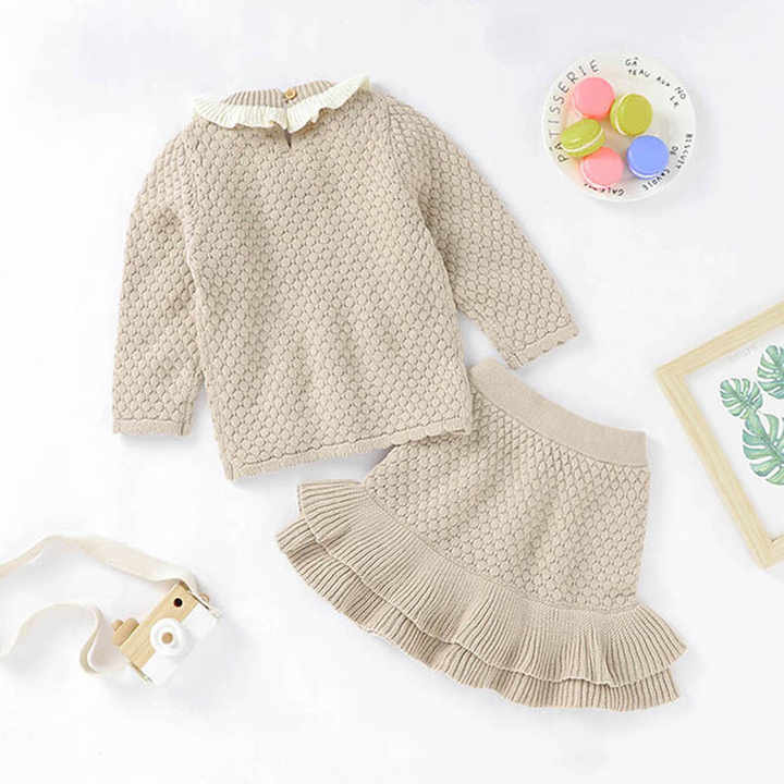 Baby Newborn Baby Girls Boys Spring Winter Knitted Sweater Warm Thick Ruffle Long Sleeve Clothes Set Outfitبابيس حديثي الولادة الفتيات الرضع الأولاد الربيع الشتاء متماسكة سترة دافئة سميكة كشكش طويلة الأكمام مجموعة ملابس الزي