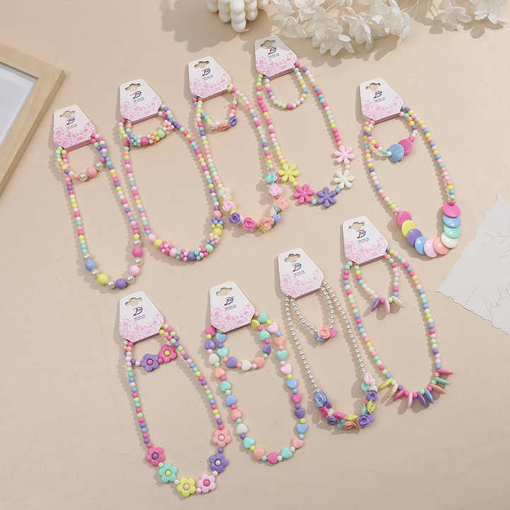 Cartoon Flowers Girls Toy Jewelry Set-مجموعة مجوهرات