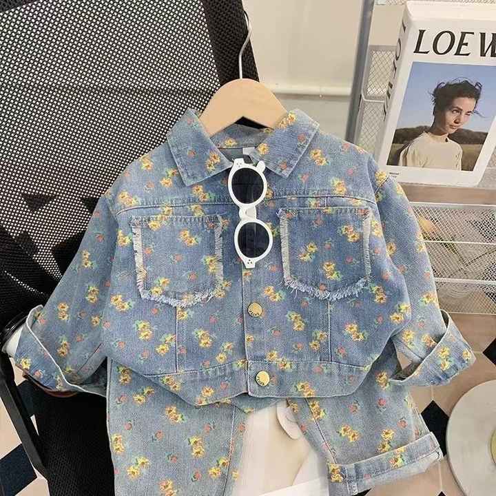 Jacket Pants Two-Piece - جاكيت جينز مزهر وبنطلون، جاكيت كاجوال