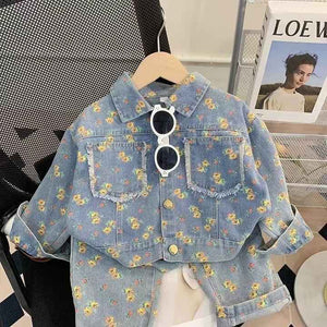 Jacket Pants Two-Piece - جاكيت جينز مزهر وبنطلون، جاكيت كاجوال