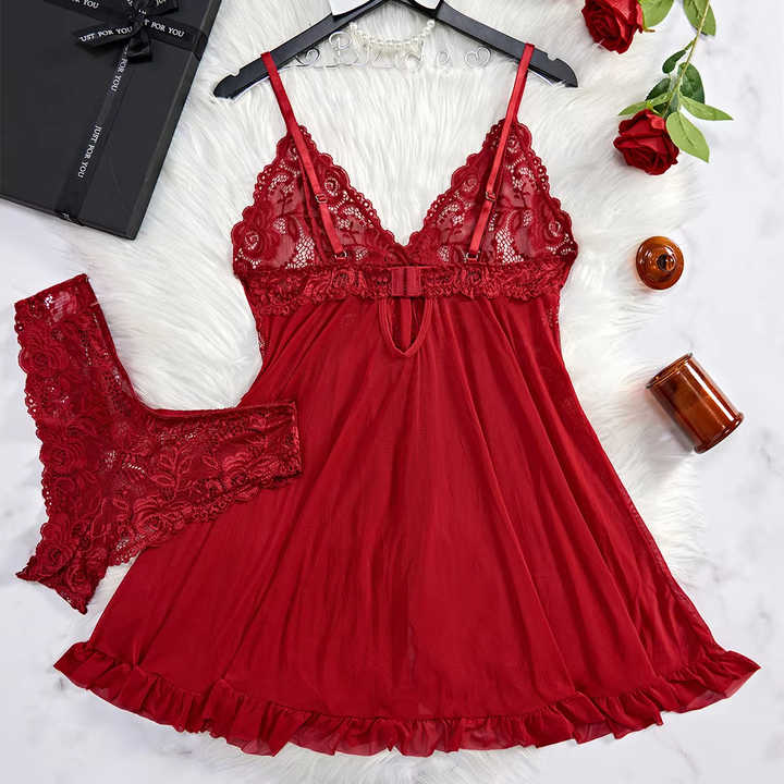 ملابس داخلية شفافة حمراء مثيرة ملابس داخلية نسائية ملابس نوم Sexy Red Transparent Lingerie Women's Underwear Lace