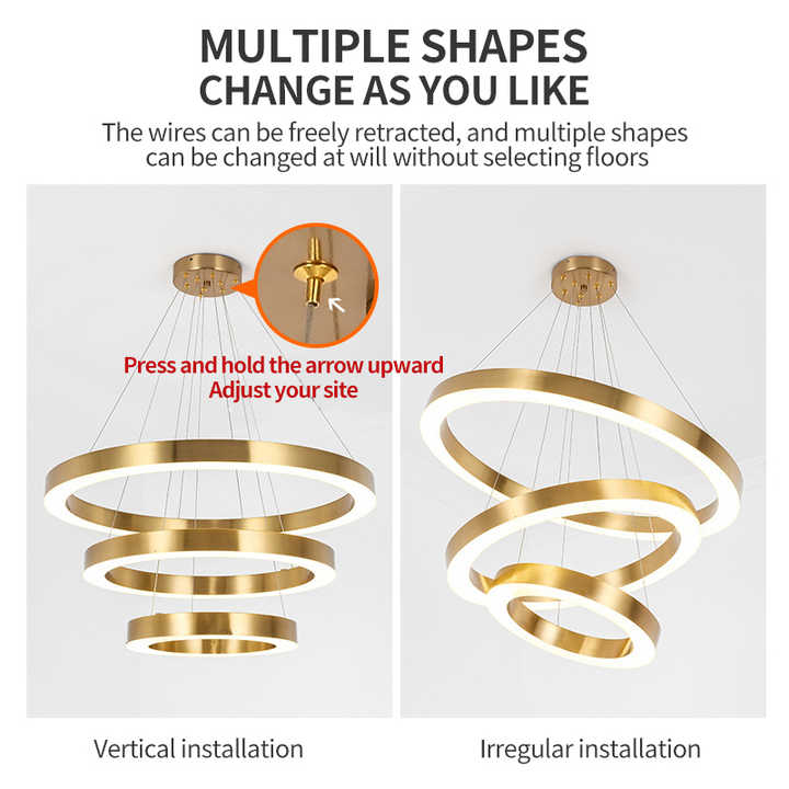ثريات إضاءة دائرية ذهبية عالية الجودة بقطر . High quality gold circular lighting chandeliers
