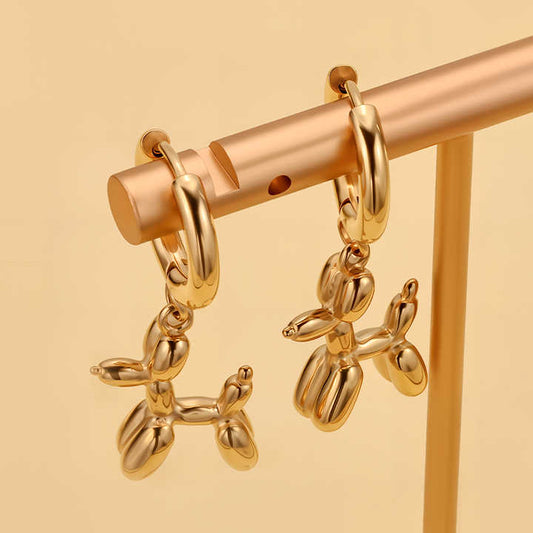 Cute 18K Gold Plated Stainless Steel Dog Earrings