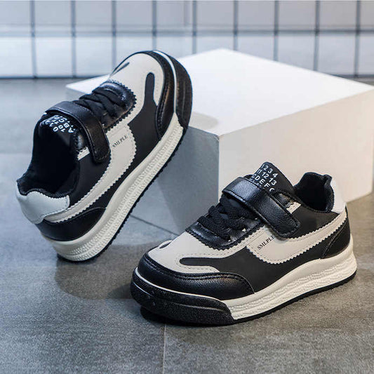 Lightweight, round-toe kids' sneakers.