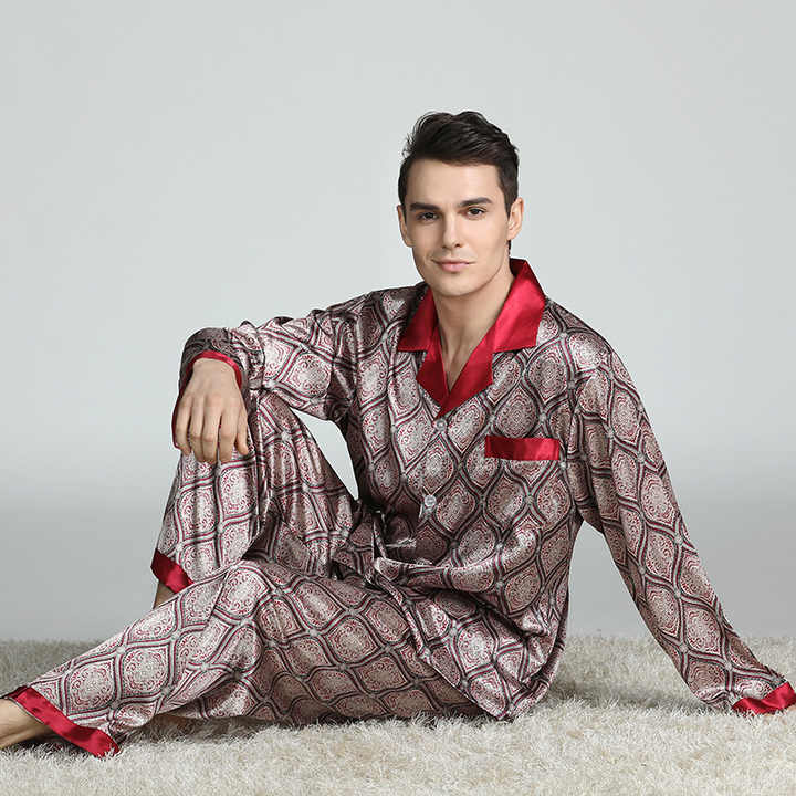 Men's Stain Silk Pajama Sets Sleepwear