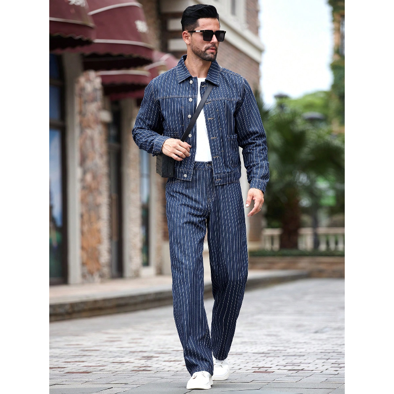 سترة جينز مخططة عصرية للرجال