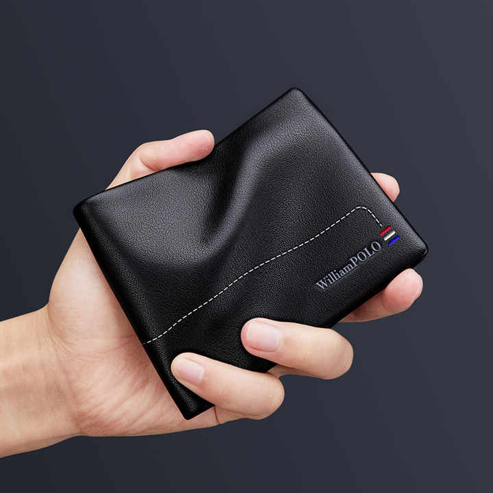 Hot Sale Wholesale New Men's Black Leather Small Wallet.