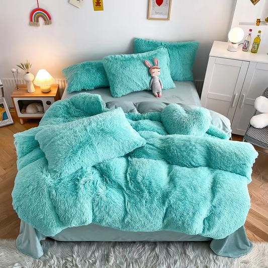 Solid Velvet Warm Mink Green Soft Duvet Cover Set,