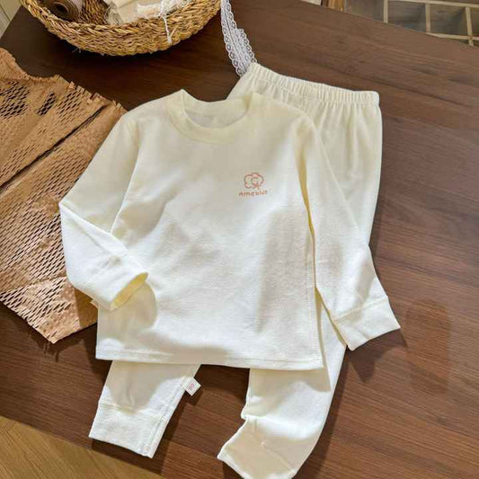 RTS Wholesale Newest Kids Sleepwear Girls Boys Cotton Pajamas Set Solid Comfortable Custom 2 Piece Suit