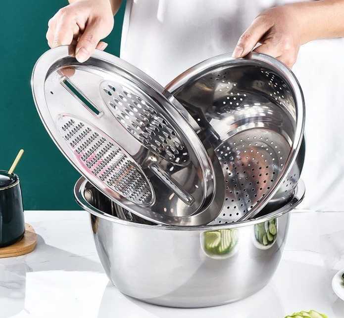 3. Stainless Steel Manual Kitchen Tools, Fruit and Vegetable Slicer, Slicer, Sink Drainer Set3. أدوات مطبخ يدوية من الفولاذ المقاوم للصدأ ، قطاعة فواكه وخضروات ، قطاعة قطاعة ، مجموعة حوض صرف