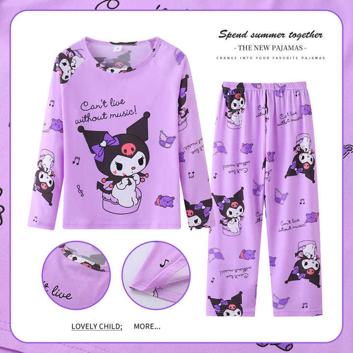 Wholesale Cartoon Hello Kt Melody Casual Long Sleeve Spring Autumn Sleepwear Sleepwear Sets for Boys and Girls