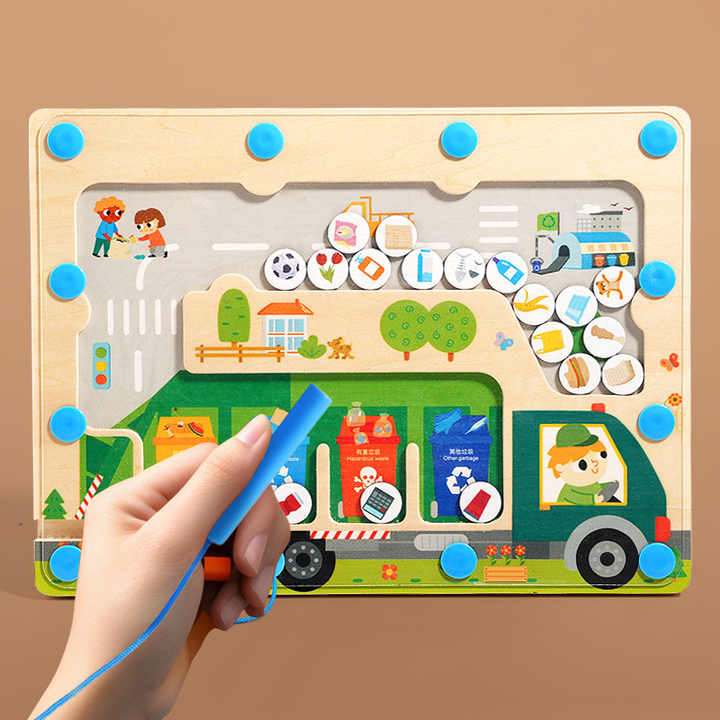 Wooden Logic Puzzles and Trash Sorting Games for Kids