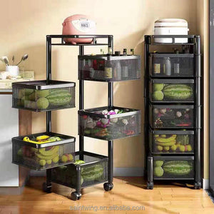 Best Selling Multi-Tier Rotating Storage Racks Kitchen Supplies Living Room Bathroom Clothes Fruits Vegetablesالأكثر مبيعًا رفوف تخزين دوارة متعددة الطبقات لوازم المطبخ لغرفة المعيشة والحمام للملابس والفواكه والخضروات