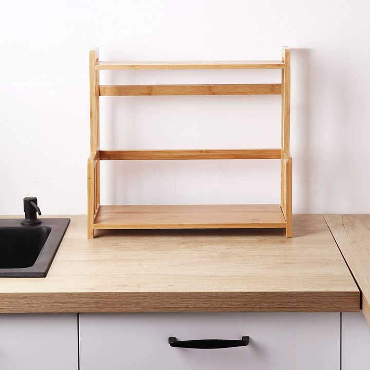 3 Tier Expandable Bamboo Spice Rack Seasoning Organizer for Cabinet Pantry Countertop Kitchen Step Shelf