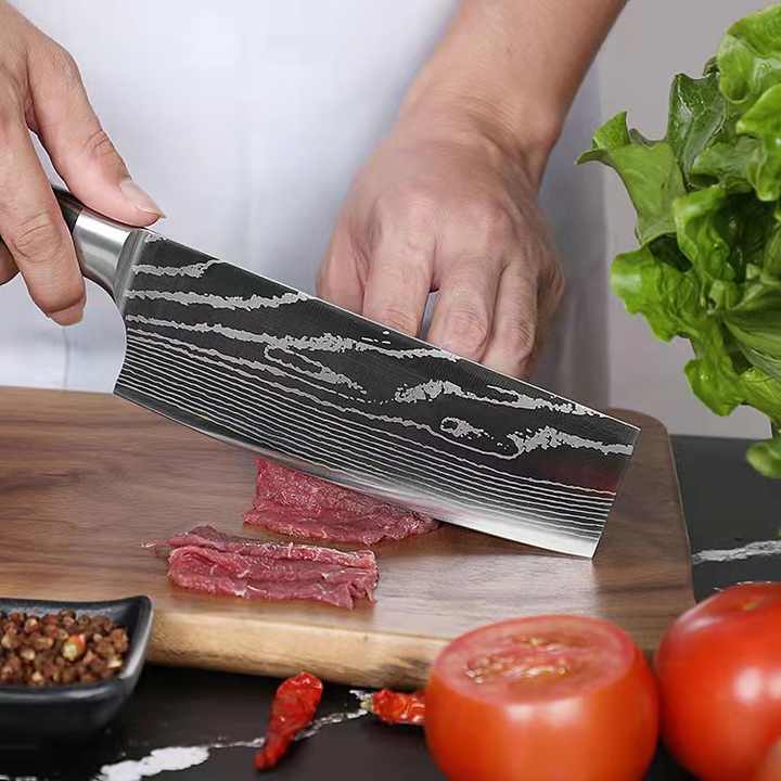 8 Inch 3Cr13 Stainless Steel Kitchen Knife Set, Laser Cut Santoku Slicing Knifeطقم سكاكين مطبخ 8 بوصة 3Cr13 من الفولاذ المقاوم للصدأ ، أداة سانتوكو لتقطيع شرائح بالليزر