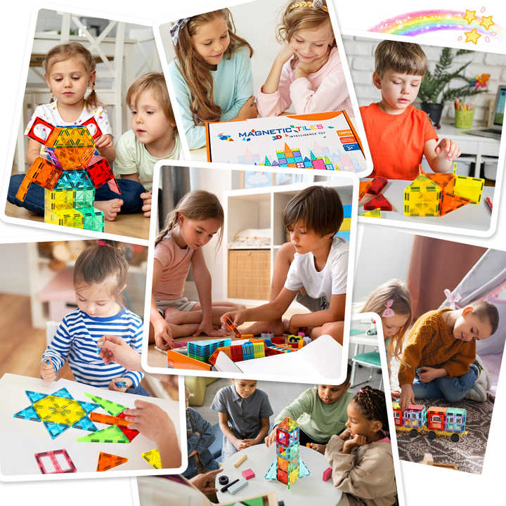 32pcs Magnetic Tiles Educational Toys for Kids, Plastic Building Tiles with EN71 Certification