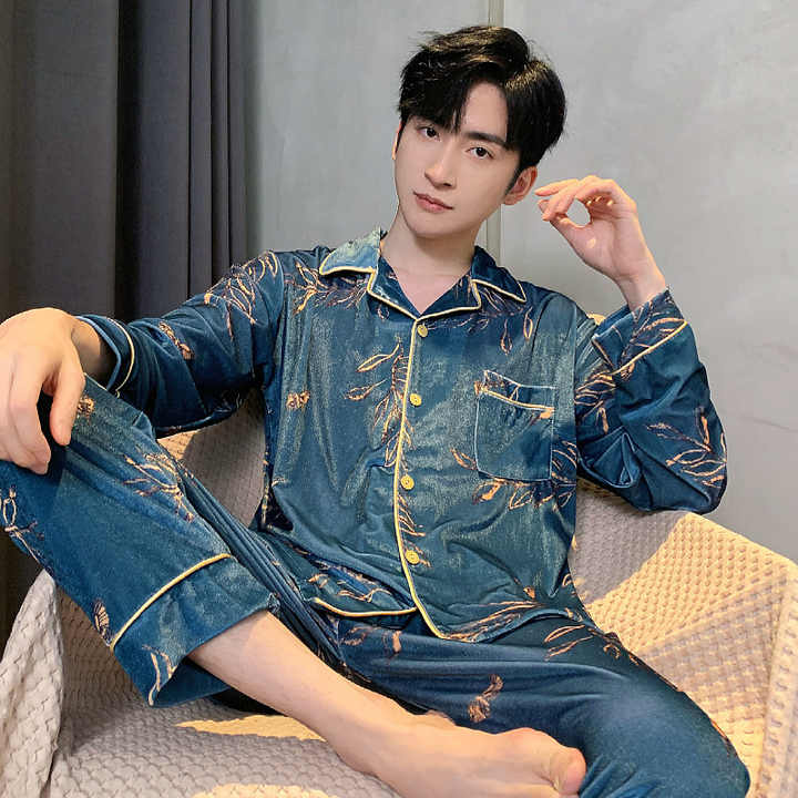 New men's spring long sleeve pajamas.