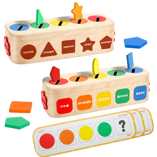 صندوق مونتيسوري للجنسين 2024، لون خشبي ر Montessori Unisex Box 2024, Wooden Color, Geometric