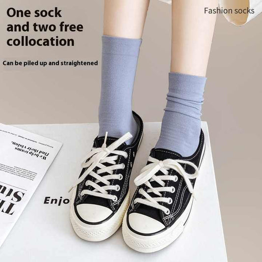 Women's Summer Black Boneless Cotton Socks, Korean Style Knitted with Logo Cuff for Daily Use Sandals