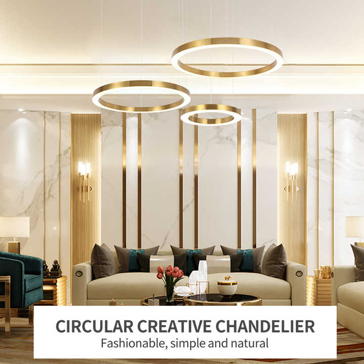 ثريات إضاءة دائرية ذهبية عالية الجودة بقطر . High quality gold circular lighting chandeliers