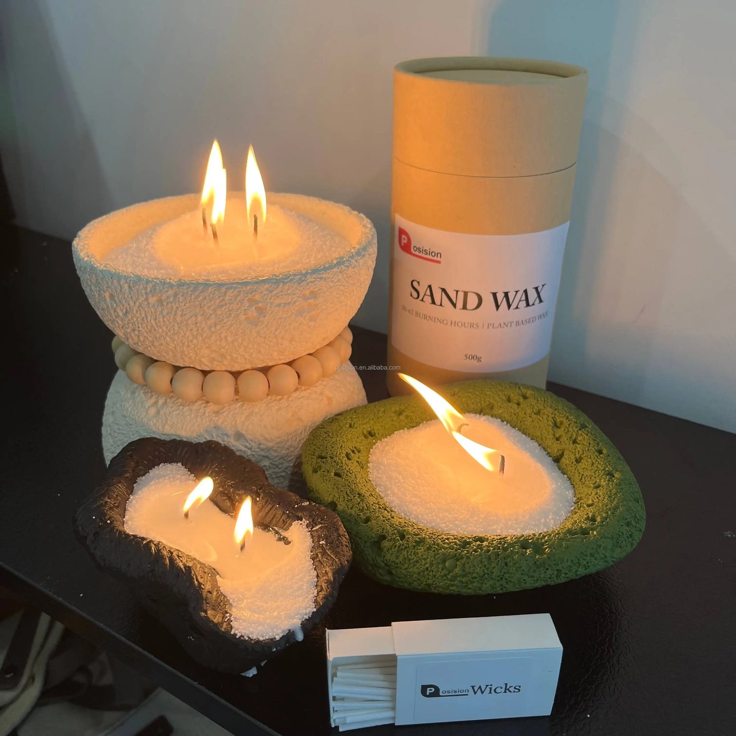 شمعة رملية بيضاء لؤلؤية ديكور -