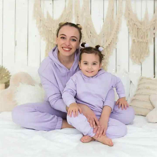 Huge Discounts Family Matching Outfits Mother Daughter Solid Color Long Pants Set 2 Pieces Girls Casual Sportswear Set