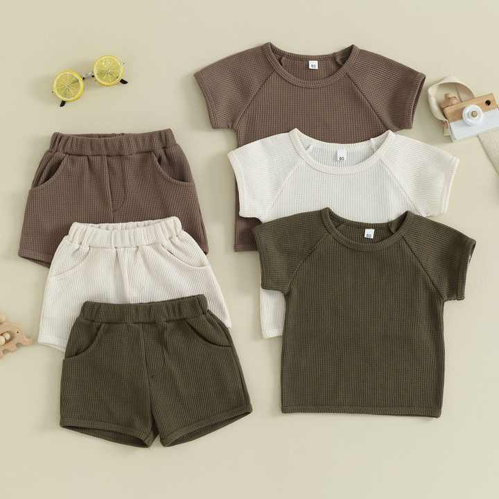 Summer Kids Casual Comfortable 2 Piece Set with Waffle