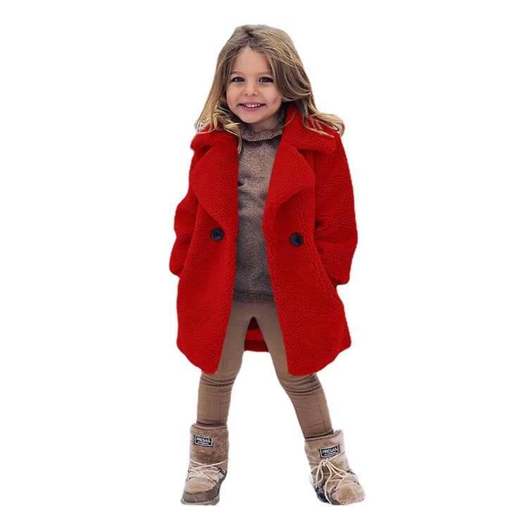  Warm Clothing Kids Girl Lapel Overcoat-ملابس شتوية