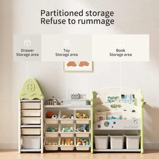 Portable Plastic Children's Corner Chest Cabinet Toy Storage Drawer Shelf Bookcase Organizer Kids Wardrobe