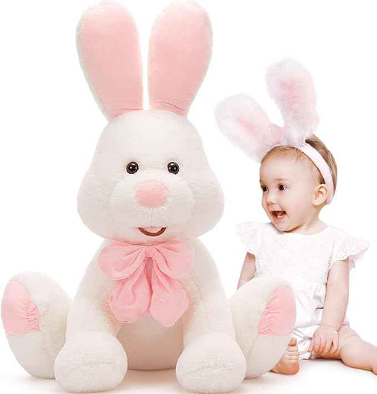 Rabbit Upright Ears Gift for Kids Women's Day Cotton - Soft Stuffed Easter Bunny Toy