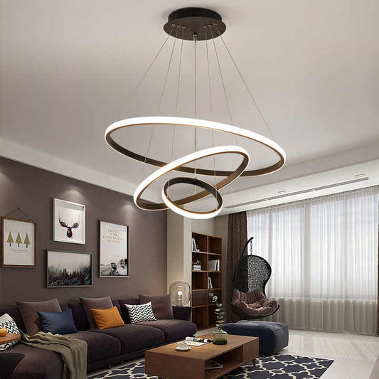 ديكور فاخر دائري متدلي لغرفة المعيشة 3 حلقات . Luxury Decor Round Pendant Light for Living Room 3
