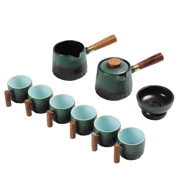Kung Fu Tea Set with Ceramic Wooden Handle