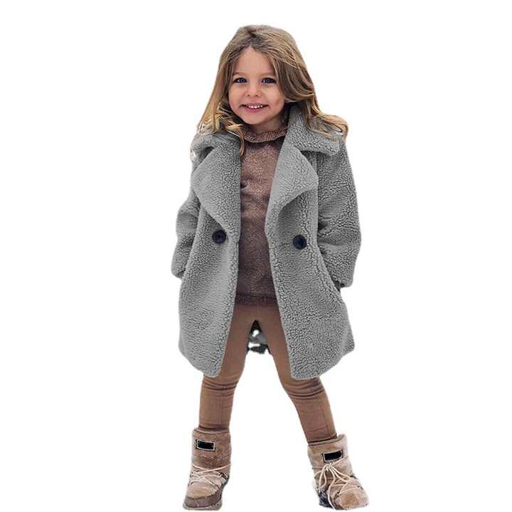  Warm Clothing Kids Girl Lapel Overcoat-ملابس شتوية