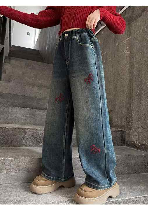 hildren's Casual Straight-Leg Pants Clothing - بنطلونات جينز واسعة جديدة للبنات لفصل الربيع والخريف